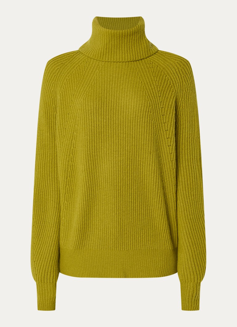 Max & Co Dames Tempra ribgebreide trui in kasjmier wolblend met col in de kleur Mosgroen