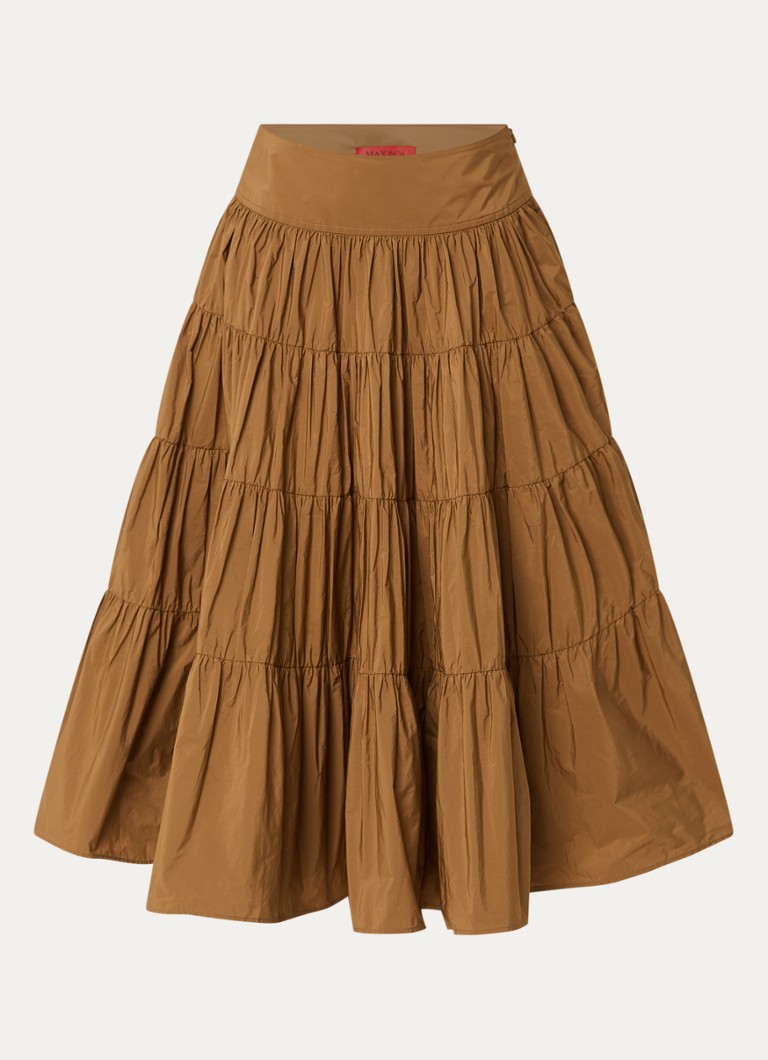 Max & Co Dames Getti midi A-lijn rok met volant in de kleur Camel