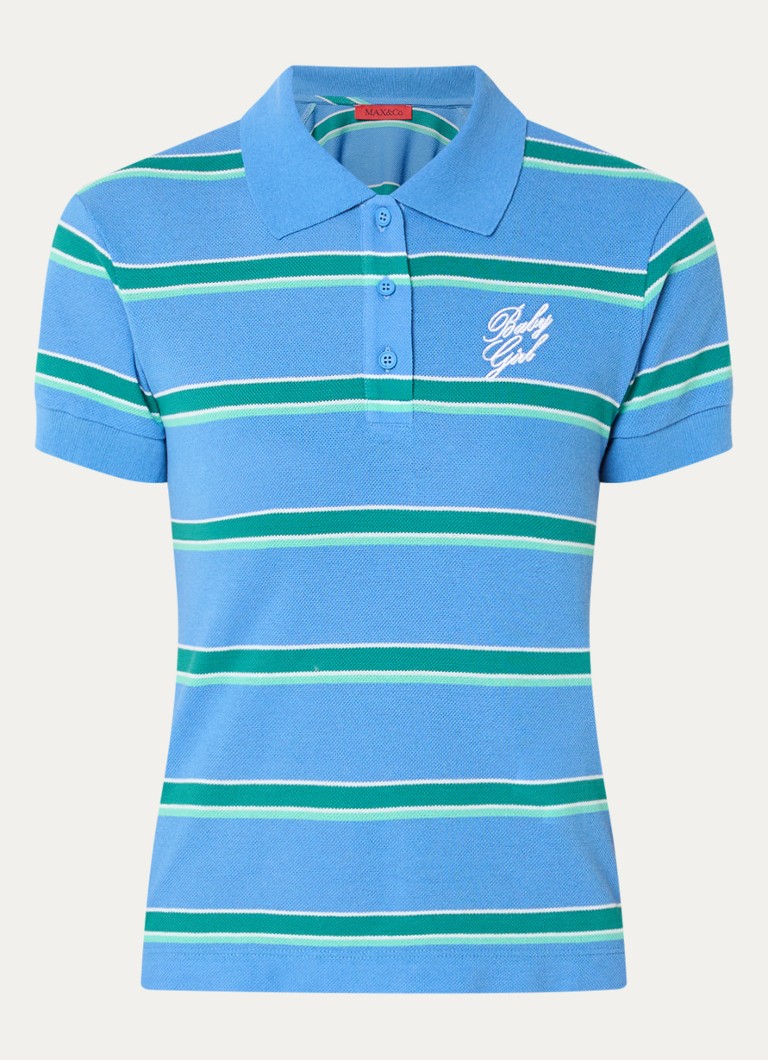 Max & Co Dames Polo met logo en streepprint in de kleur Blauw