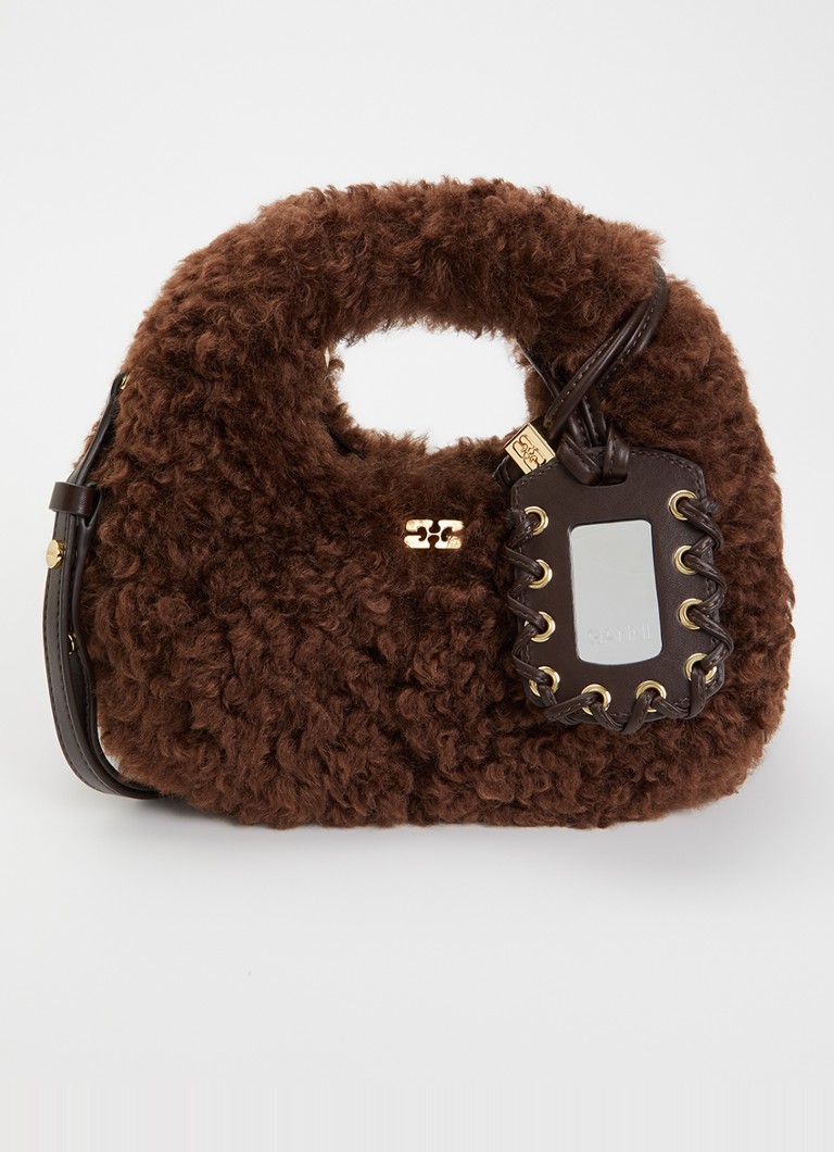 Ganni Dames Hobo Mini handtas van teddy met afneembare schouderriem in de kleur Bruin, maat: ONE SIZE