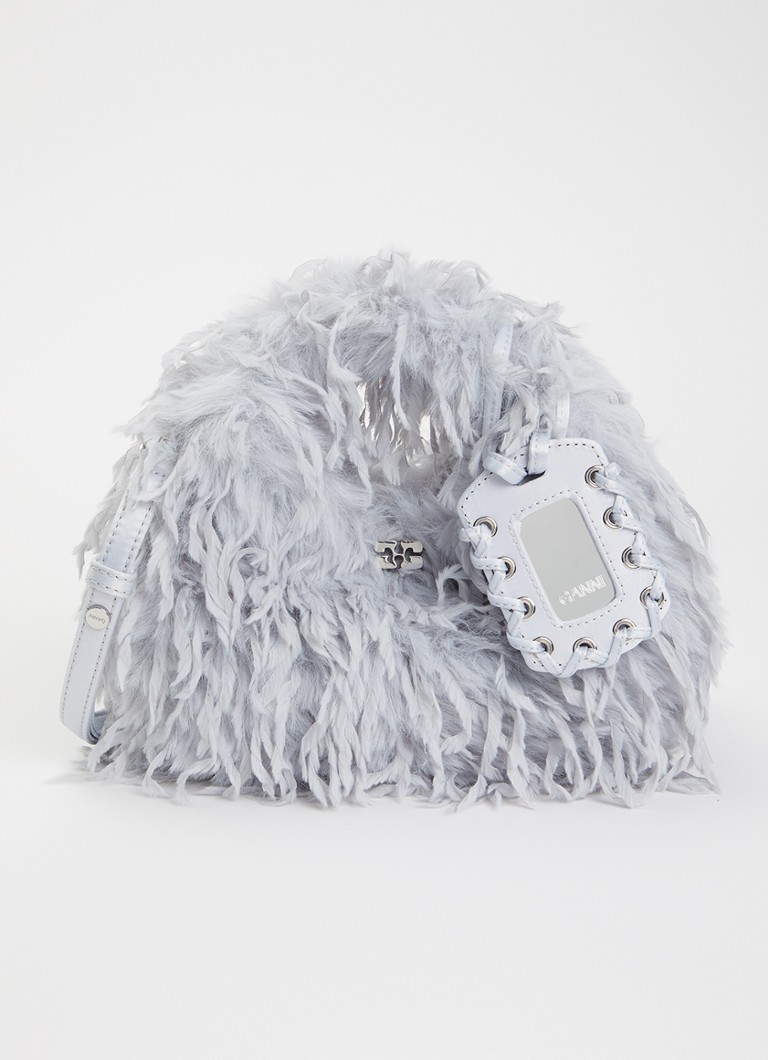 Ganni Dames Hobo Mini Feather handtas met afneembare schouderriem in de kleur Grijs, maat: ONE SIZE