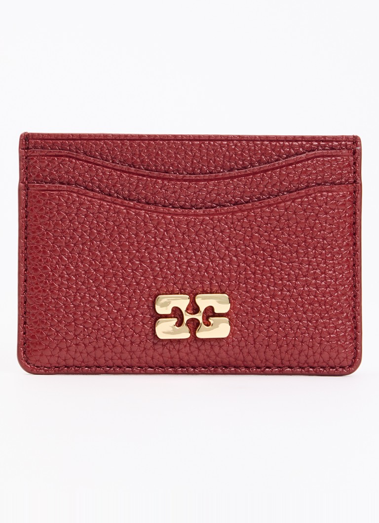 Ganni Dames Kaarthouder van leer met logo in de kleur Aubergine, maat: 1MAAT