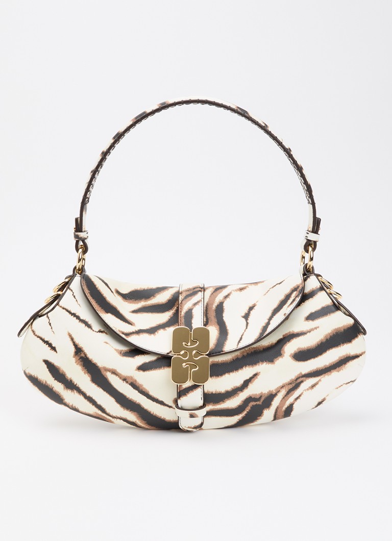 Ganni Dames B-Kat schoudertas met zebraprint in de kleur Ivoor, maat: ONE SIZE