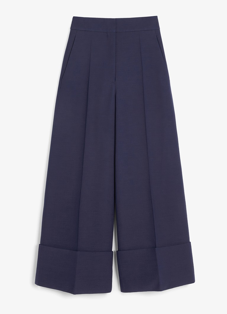 Valentino Garavani Dames High waist loose fit pantalon in zijdeblend in de kleur Donkerblauw