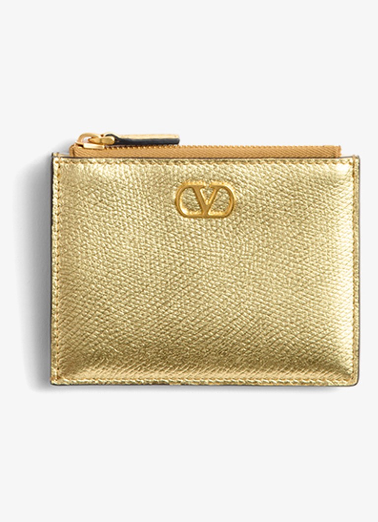 Valentino Garavani Dames VLogo Signature portemonnee van kalfsleer met metallic finish in de kleur Goud