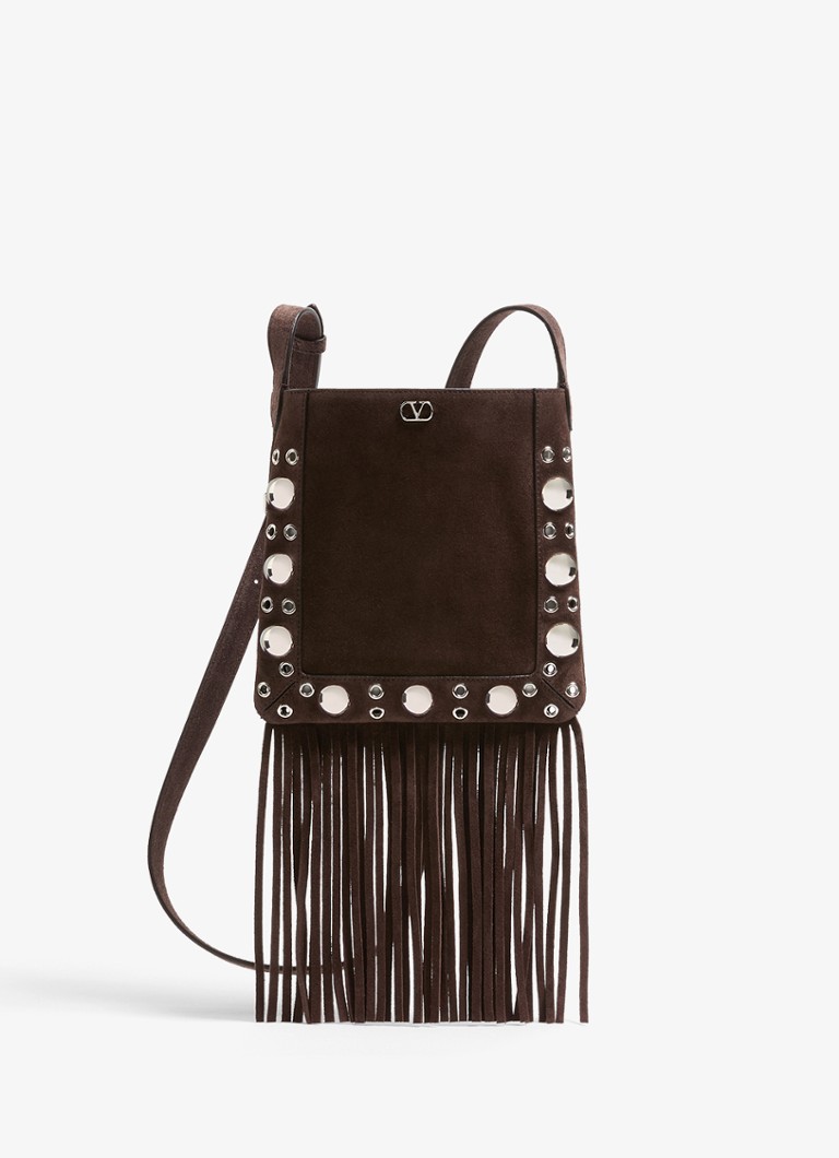 Valentino Garavani Dames Nellcôte Small crossbodytas van suède met studs en franjes in de kleur Bruin