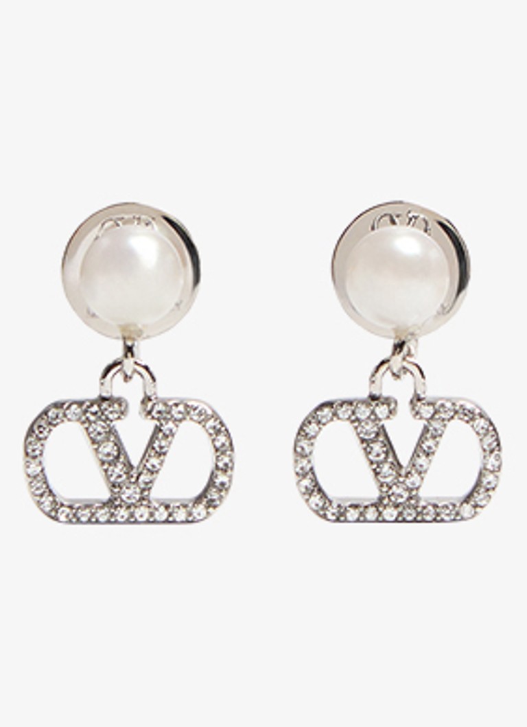 Valentino Garavani Dames Vlogo Signature oorstekers met parel in de kleur Zilver