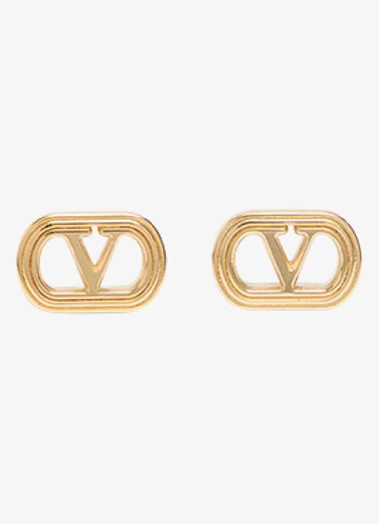 Valentino Garavani Dames Ovalette oorstekers met logo in de kleur Goud