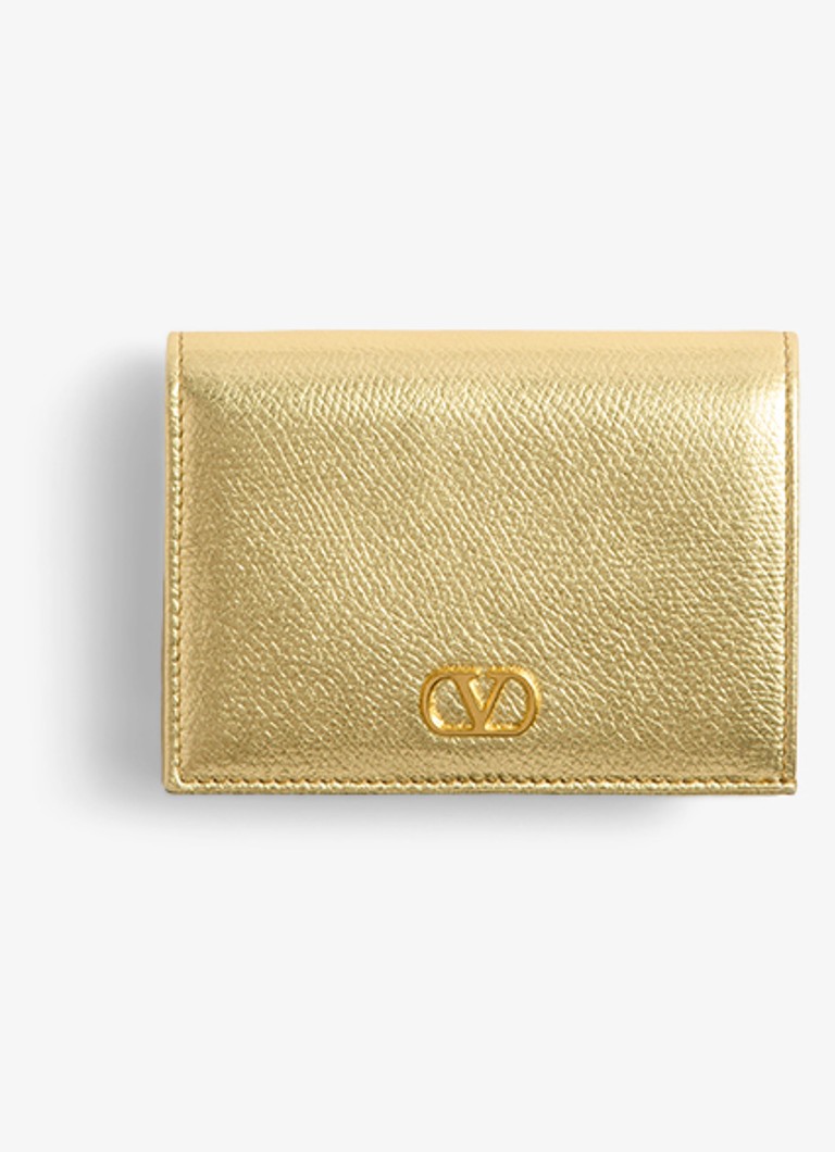 Valentino Garavani Dames VLogo Signature portemonnee van kalfsleer met metallic finish in de kleur Goud