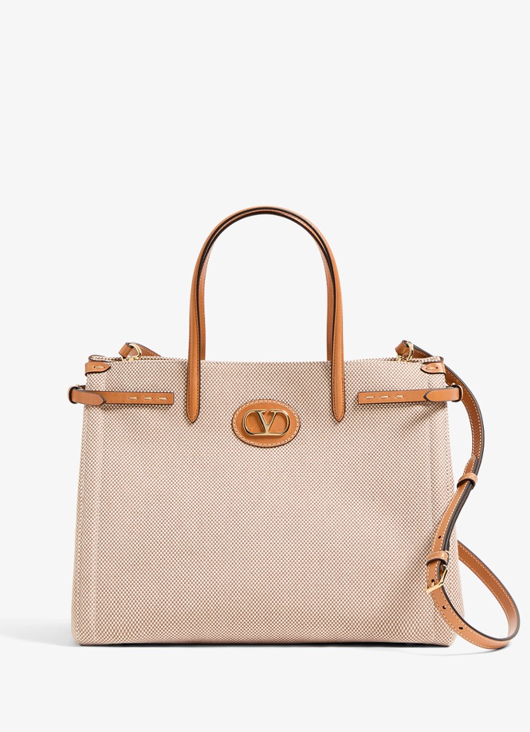 Valentino Garavani Dames Antibes Medium shopper van canvas met leren details in de kleur Camel