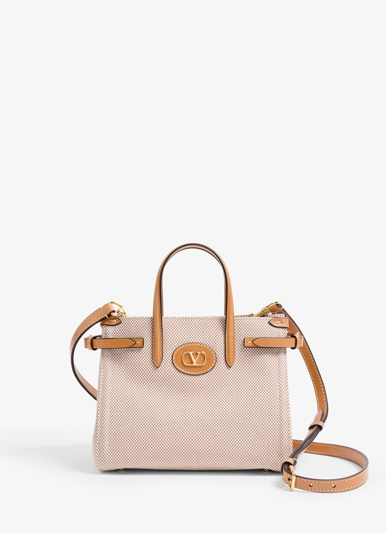 Valentino Garavani Dames Antibes Small shopper van canvas met leren details in de kleur Camel