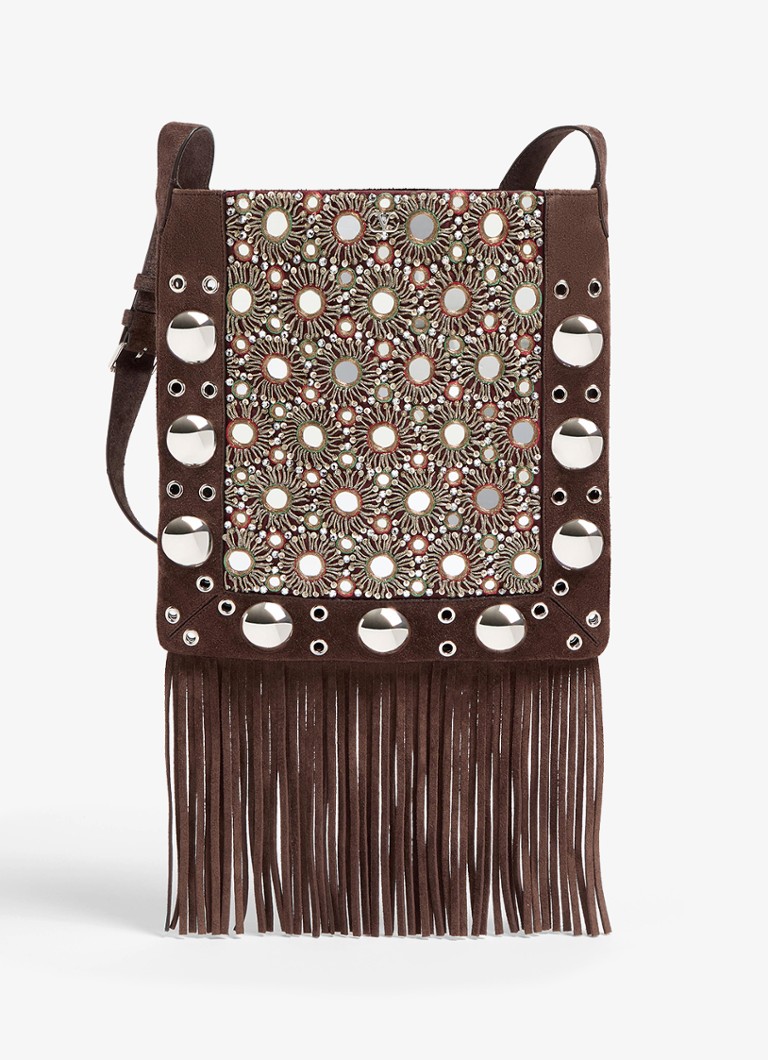 Valentino Garavani Dames Nellcôte Medium crossbodytas van suède met studs en borduring in de kleur Bruin
