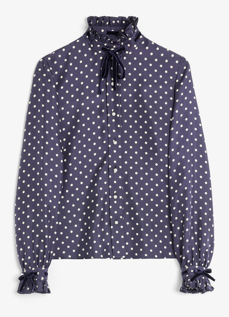 Valentino Garavani Dames Blouse van zijde met stippenprint in de kleur Donkerblauw