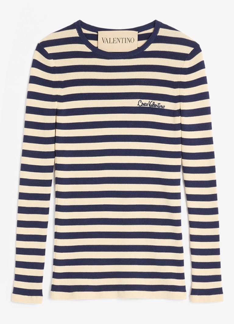 Valentino Garavani Dames Longsleeve met logoborduring en streepprint in de kleur Donkerblauw