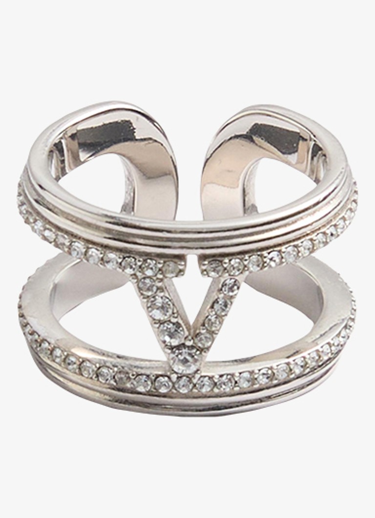 Valentino Garavani Dames Ring met logo en kristal in de kleur Zilver