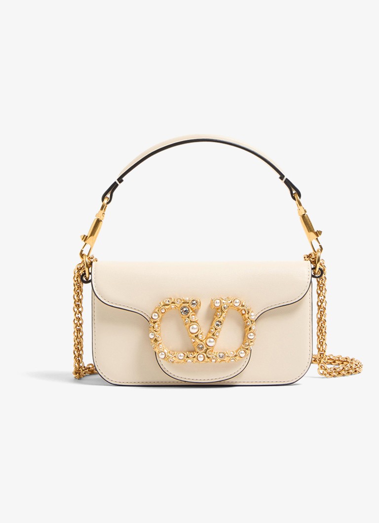 Valentino Garavani Dames Schoudertas van kalfsleer in de kleur Creme