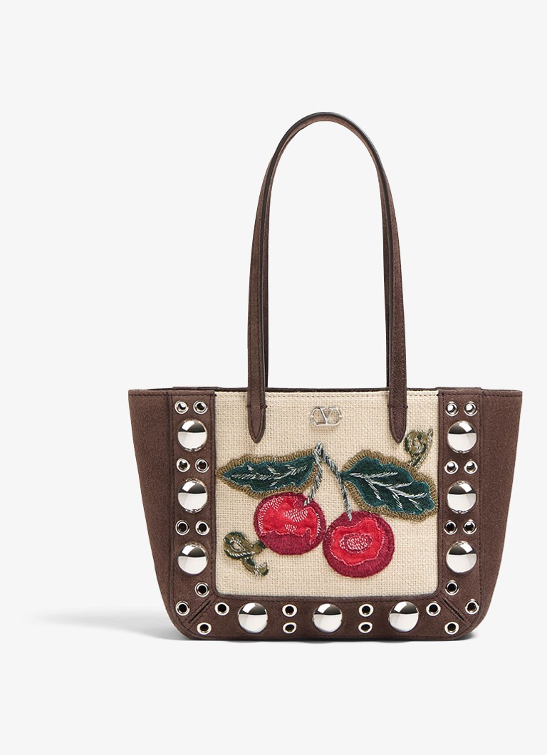 Valentino Garavani Dames Shopper van suède met borduring in de kleur Donkerbruin