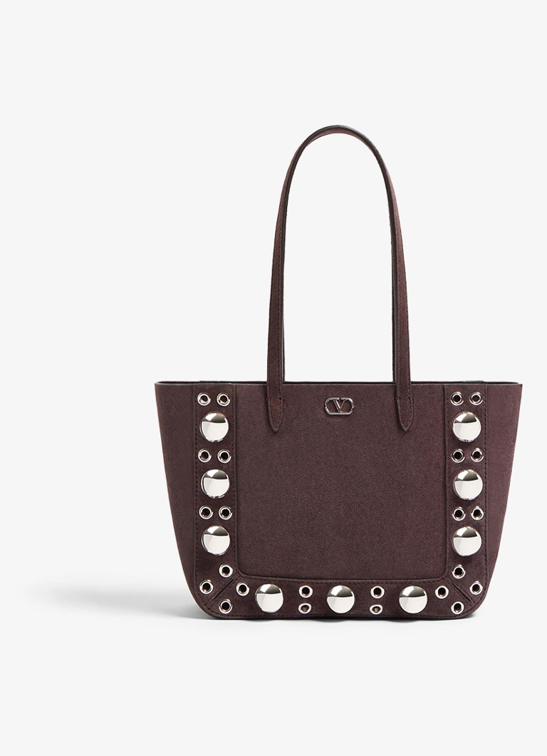 Valentino Garavani Dames Shopper van suède met studs in de kleur Donkerbruin