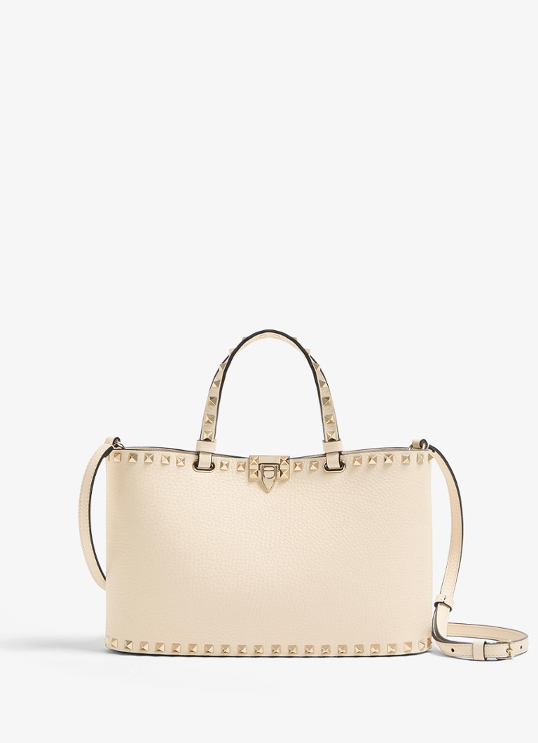 Valentino Garavani Dames Handtas van kalfsleer met studs in de kleur Creme