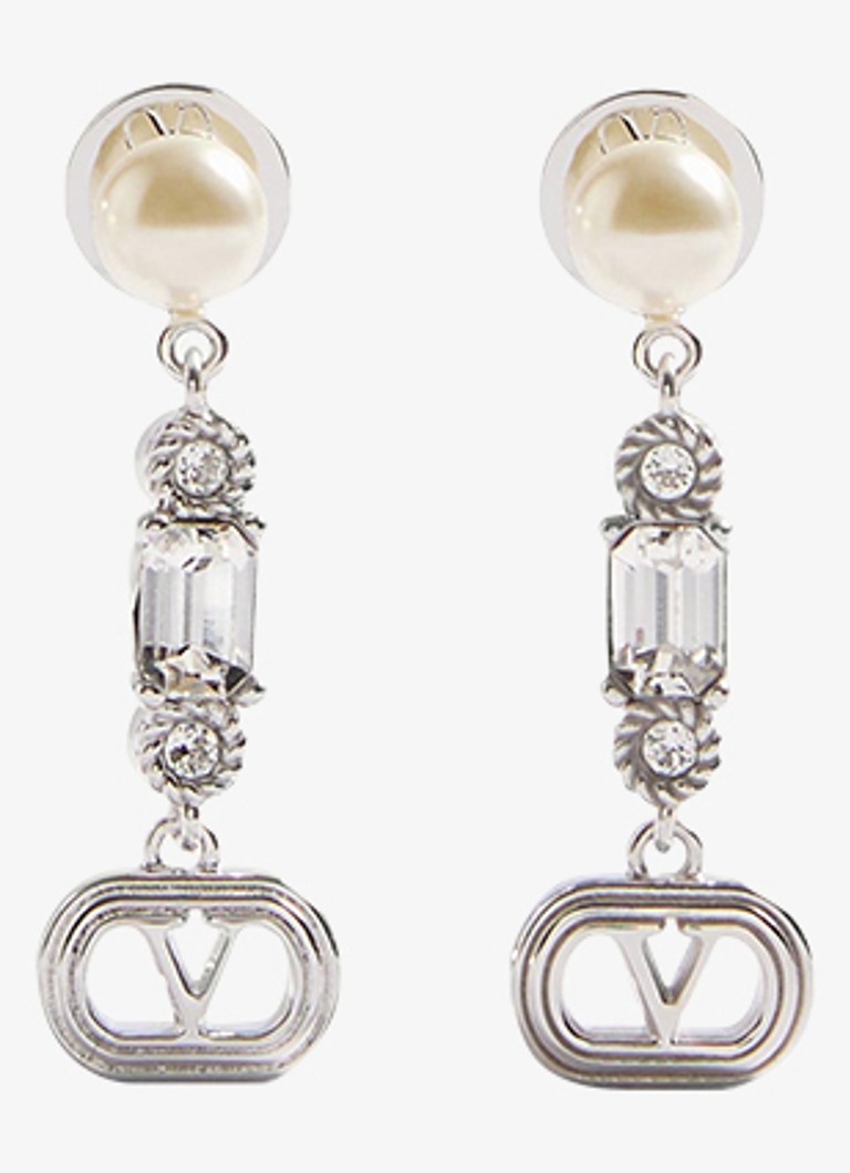 Valentino Garavani Dames Oorstekers met parels en kristal in de kleur Zilver