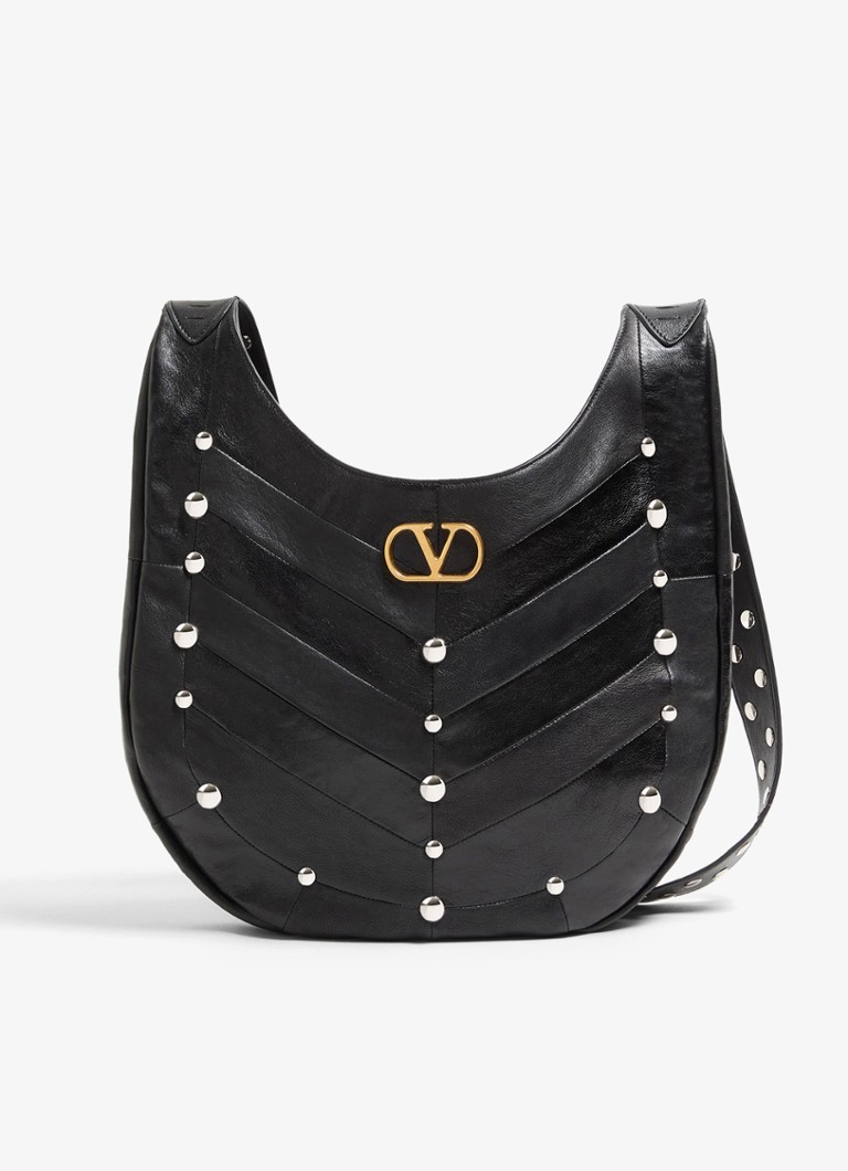 Valentino Garavani Dames Hoboho schoudertas van lamsleer met studs in de kleur Zwart