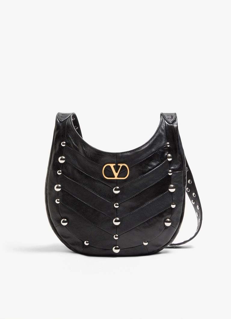 Valentino Garavani Dames Hoboho Small schoudertas van lamsleer met studs in de kleur Zwart