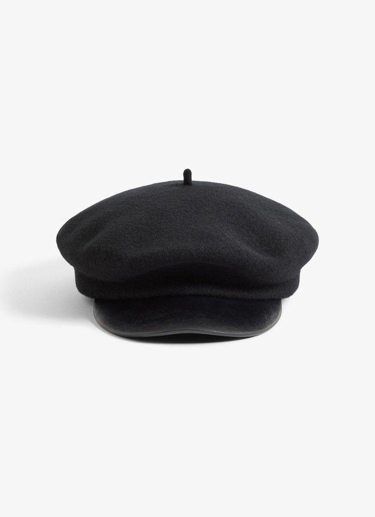 Valentino Garavani Dames Vlogo Signature flatcap van wol met leren details in de kleur Zwart
