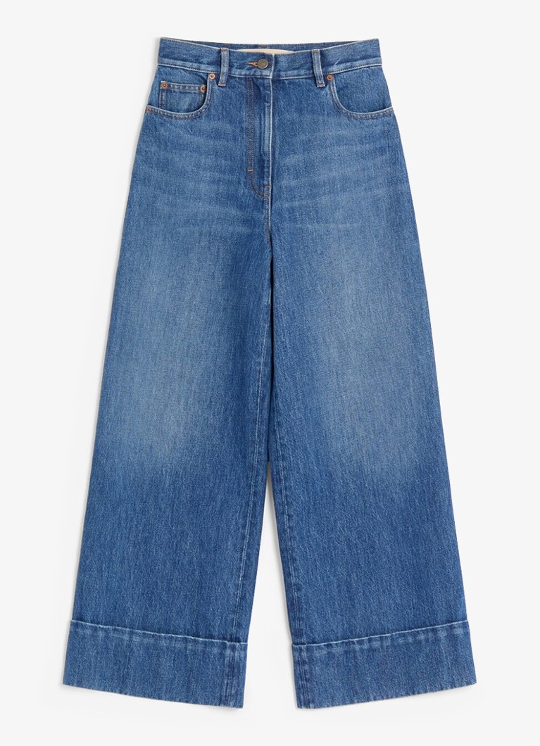 Valentino Garavani Dames High waist wide leg cropped jeans met medium wassing in de kleur Indigo