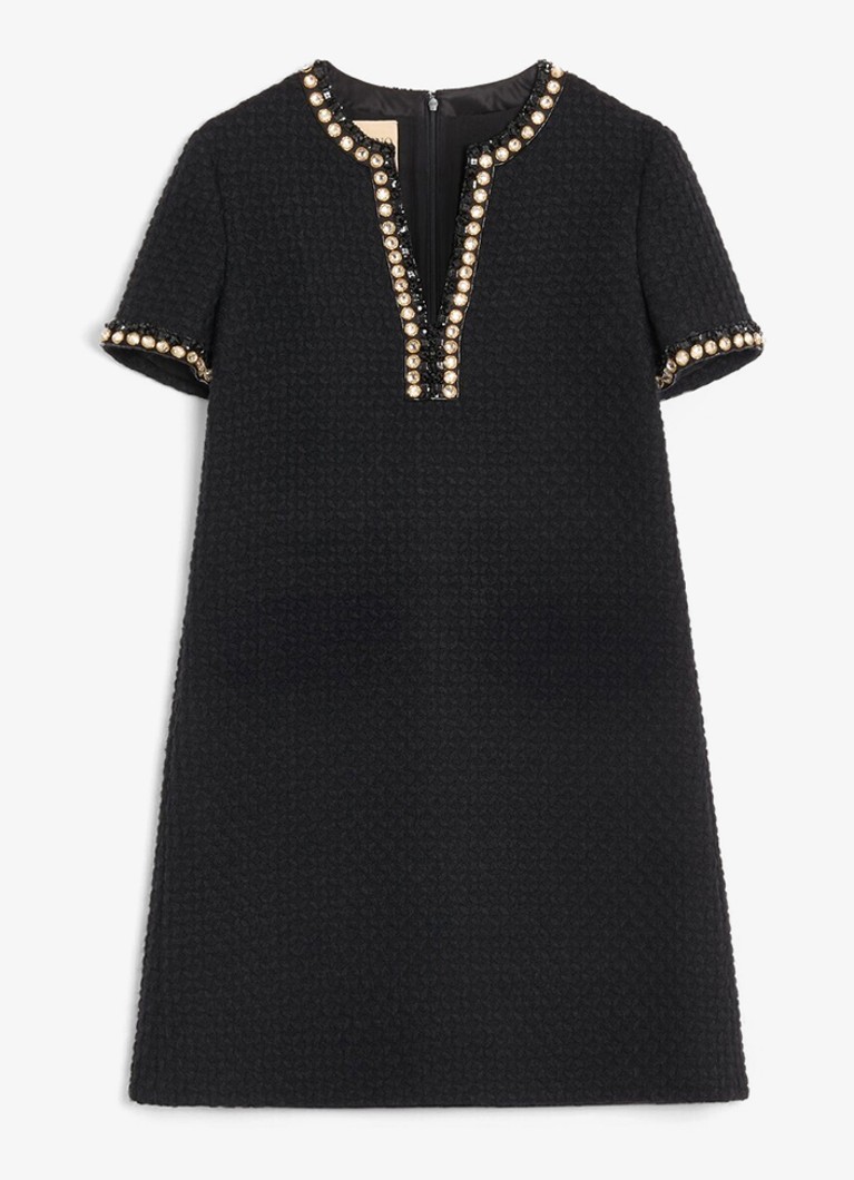 Valentino Garavani Dames Mini tuniekjurk van tweed met strass in de kleur Zwart