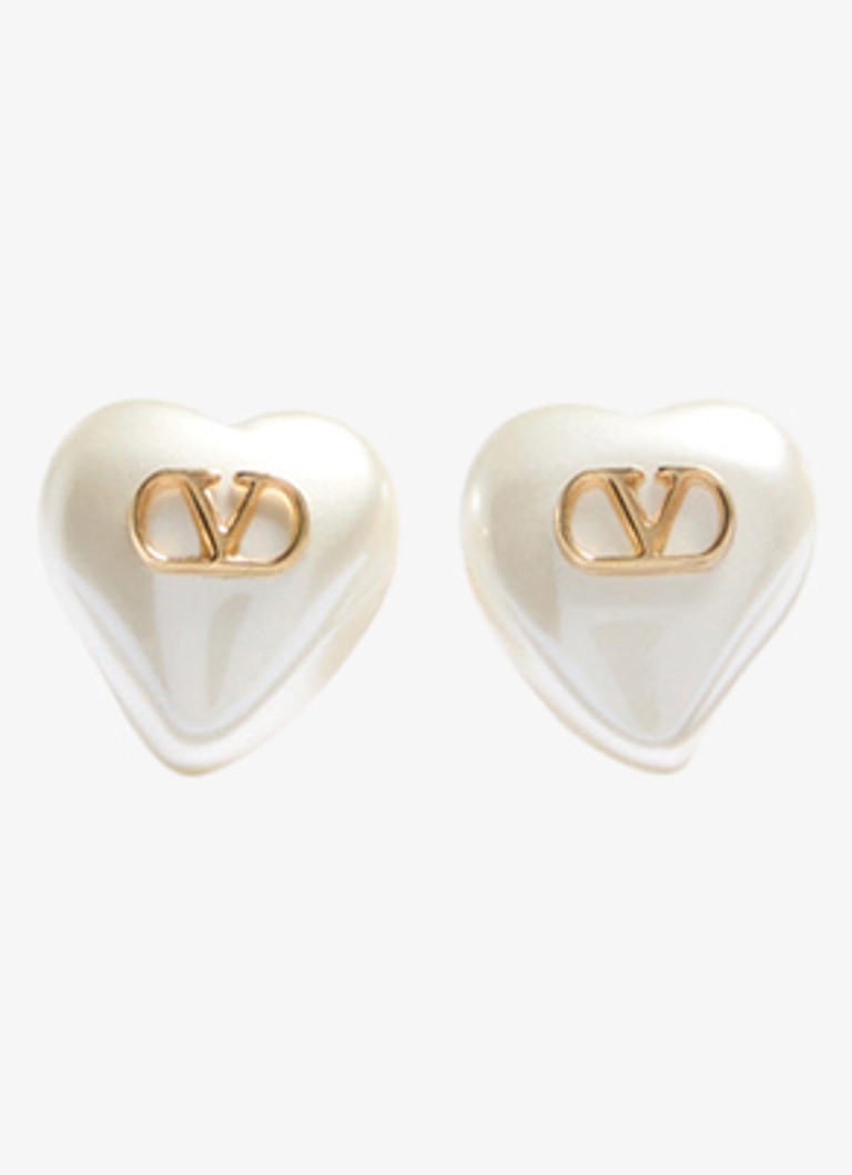 Valentino Garavani Dames Oorstekers met logo in de kleur Creme