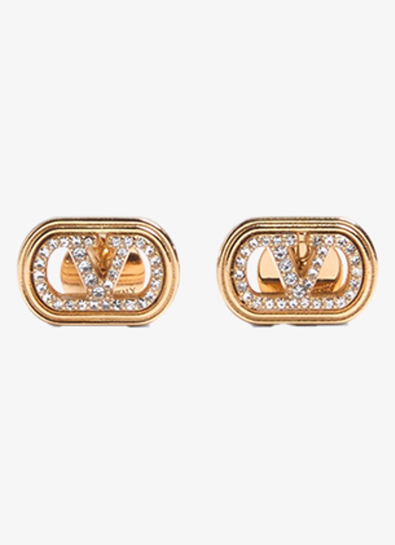 Valentino Garavani Dames Oorknopjes met logo en kristal in de kleur Goud