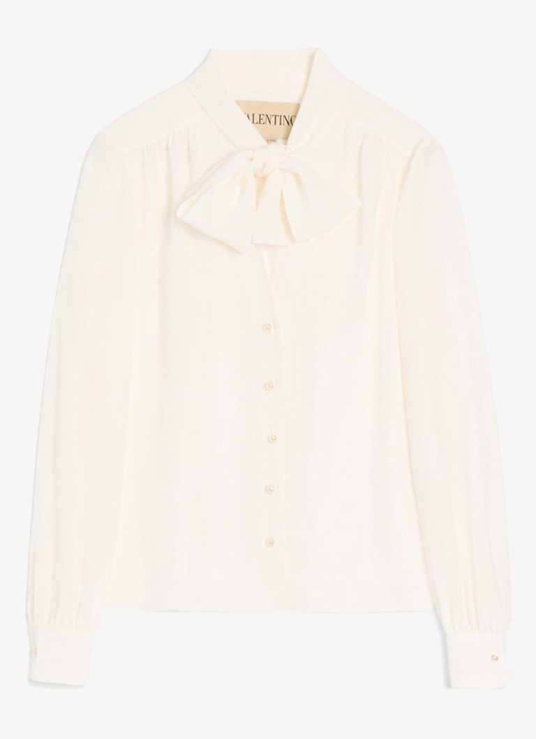 Valentino Garavani Dames Blouse van zijde met strikkraag in de kleur Gebroken wit