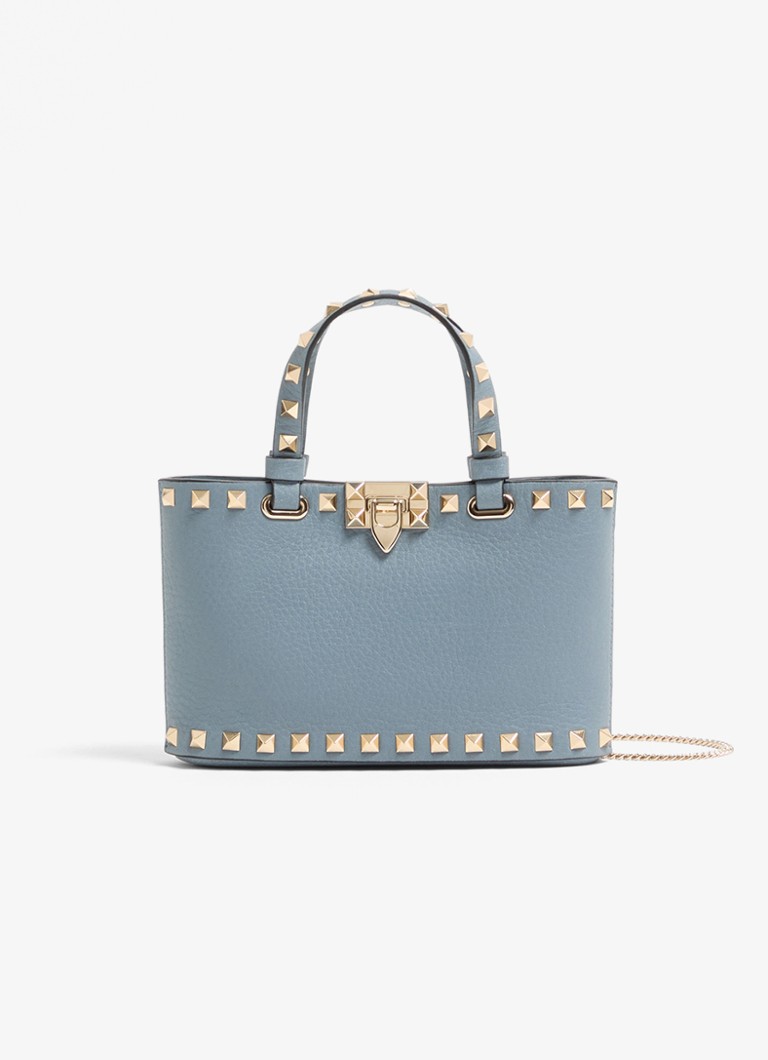 Valentino Garavani Dames Mini handtas van kalfsleer met studs in de kleur Blauwgrijs
