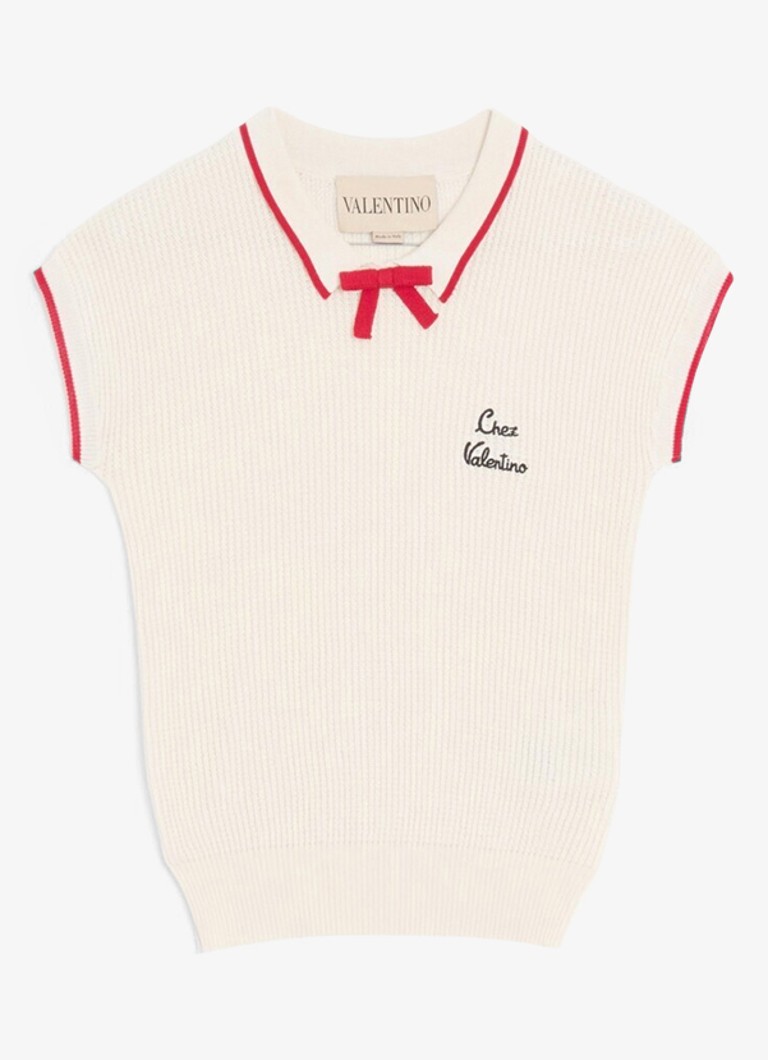 Valentino Garavani Dames Fijngebreide top met logoborduring in de kleur Gebroken wit