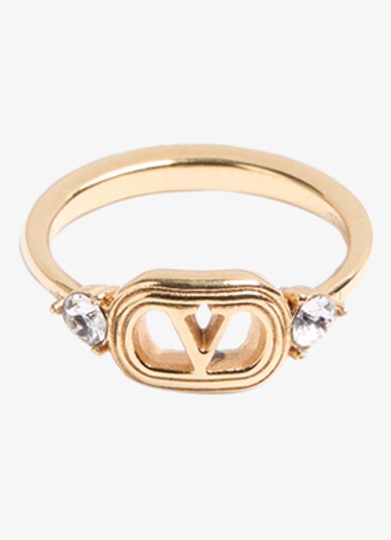Valentino Garavani Dames Ring met logo en kristal in de kleur Goud