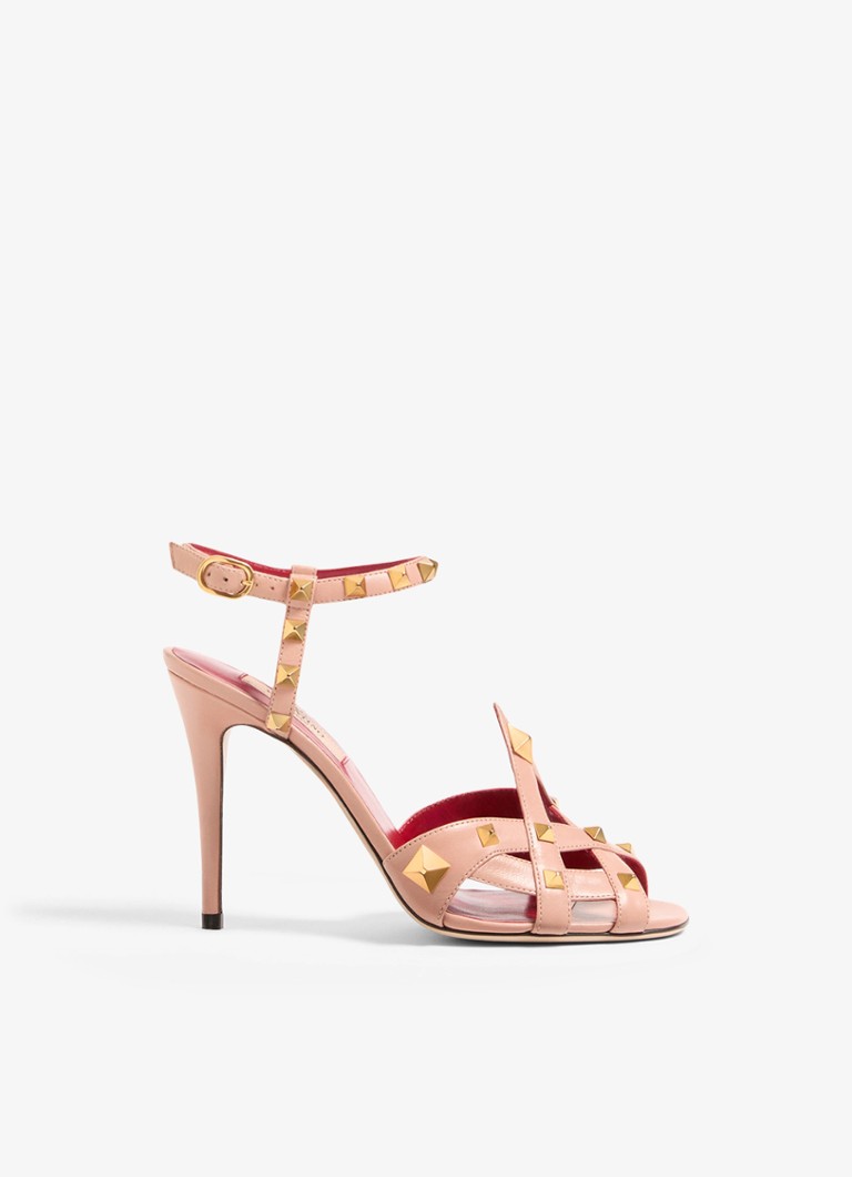 Valentino Garavani Dames Sandalette van geitenleer met studs in de kleur Oudroze
