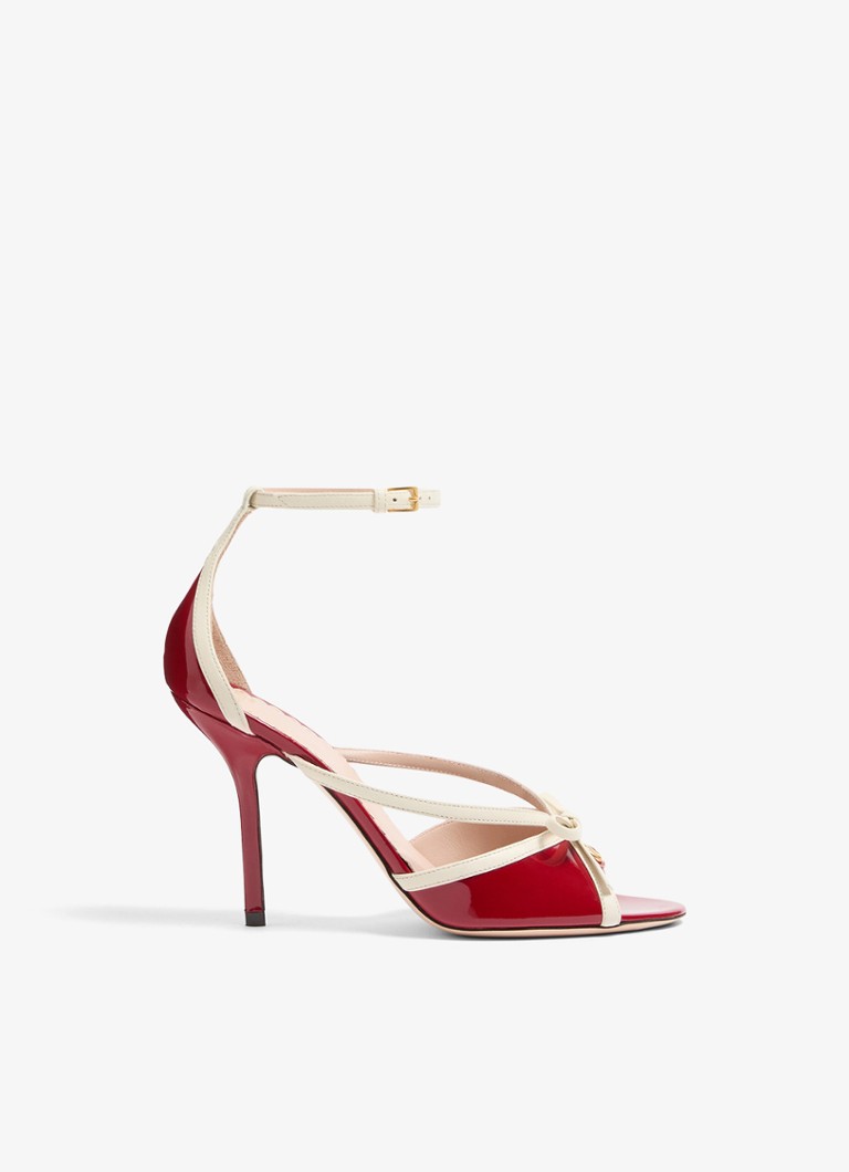 Valentino Garavani Dames Sandalette van geitenleer met lakleren details in de kleur Rood