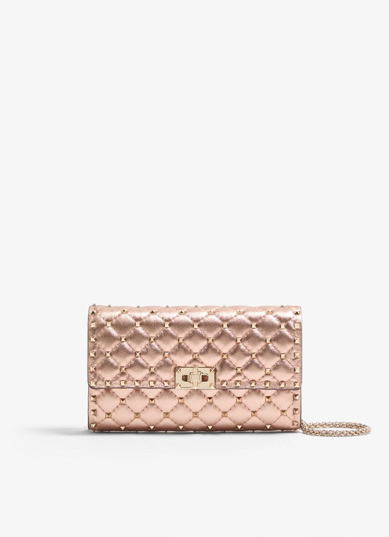 Valentino Garavani Dames Crossbodytas van lamsleer met metallic finish en studs in de kleur Roze