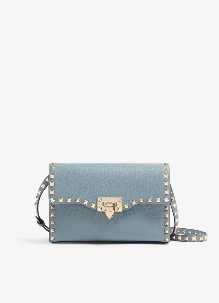 Valentino Garavani Dames Rockstud Small crossbodytas van kalfsleer met studs in de kleur Blauwgrijs
