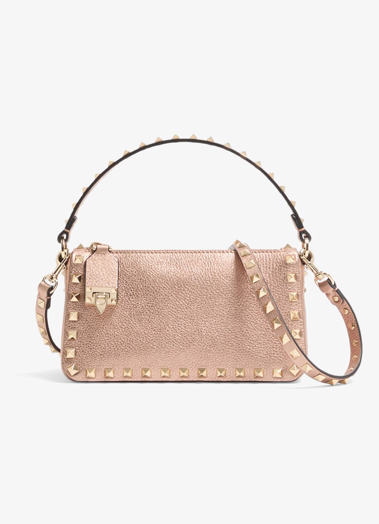 Valentino Garavani Dames Small handtas van kalfsleer met metallic finish en studs in de kleur Roze