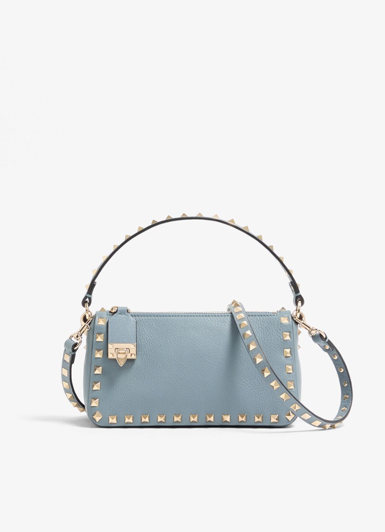 Valentino Garavani Dames Rockstud Small handtas van kalfsleer met studs in de kleur Blauwgrijs