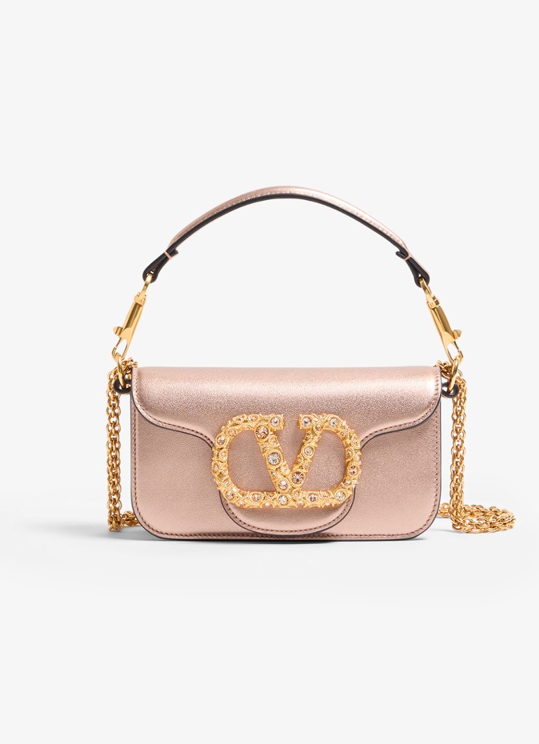Valentino Garavani Dames Locò Small handtas van kalfsleer met metallic finish in de kleur Oudroze