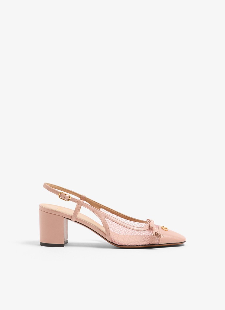 Valentino Garavani Dames Valet Du Roi slingback van geitenleer met mesh details in de kleur Oudroze
