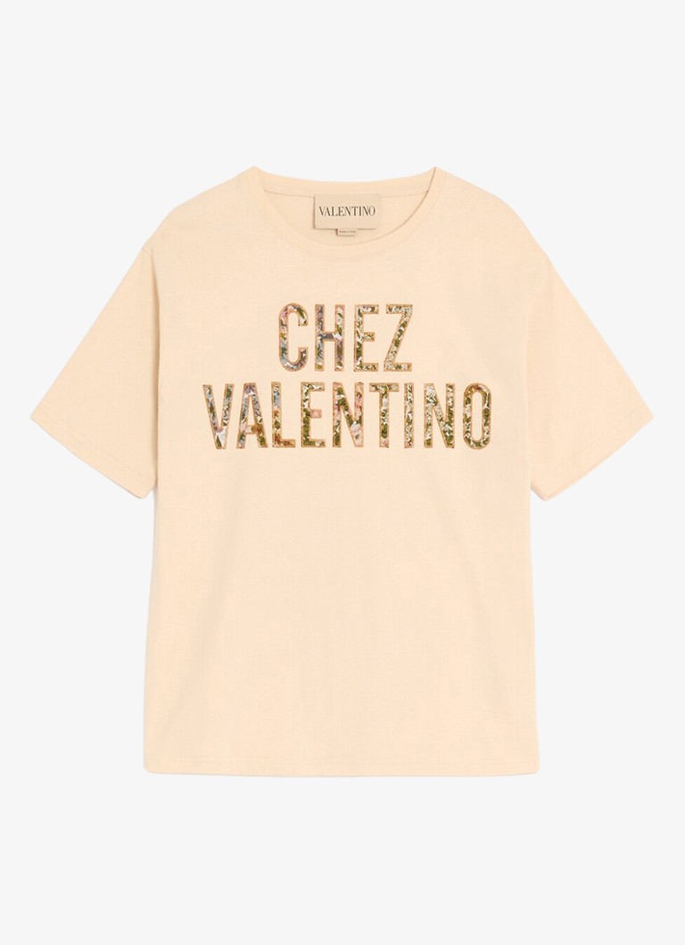Valentino Garavani Dames T-shirt met logoborduring in de kleur Creme