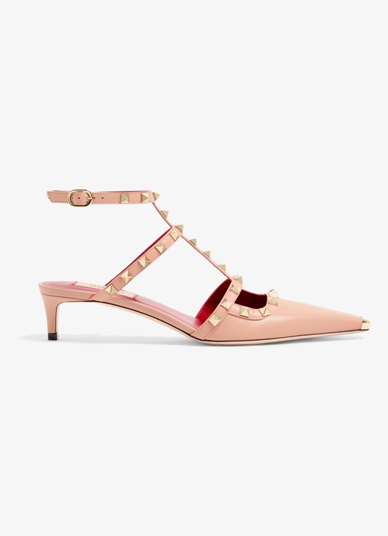 Valentino Garavani Dames Rockstud sandalette van geitenleer met studs in de kleur Roze