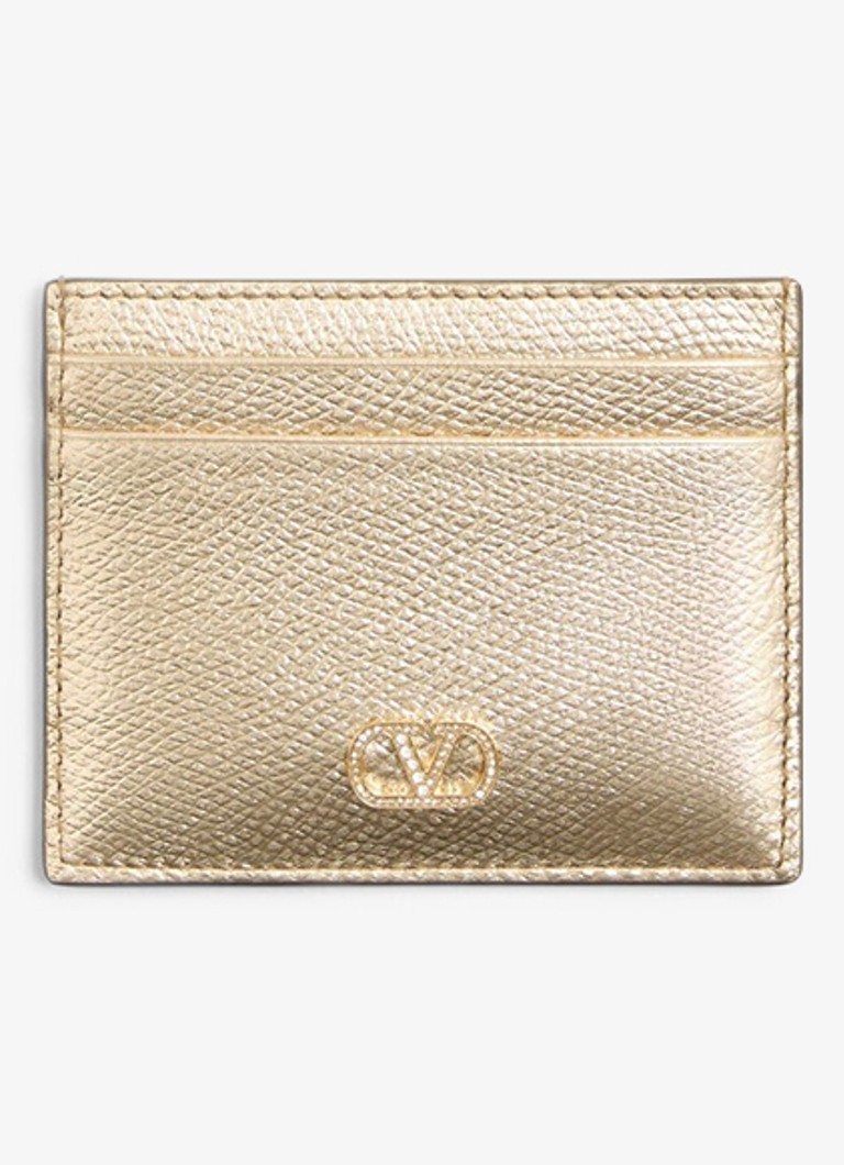 Valentino Garavani Dames Pasjeshouder van kalfsleer met metallic finish in de kleur Goud
