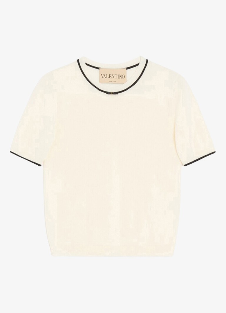 Valentino Garavani Dames Fijngebreid T-shirt van scheerwol in de kleur Creme