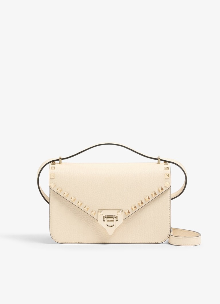 Valentino Garavani Dames Rockstud Small schoudertas van kalfsleer in de kleur Creme