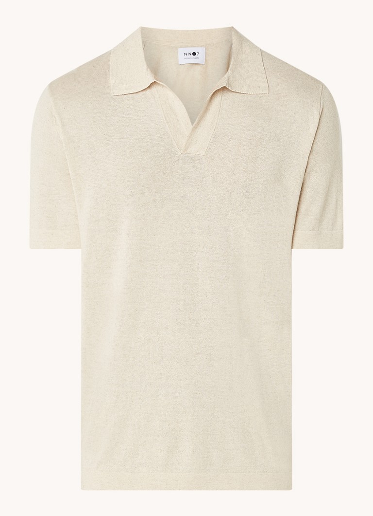NN.07 Heren Ryan regular fit polo in linnenblend in de kleur Donkerbeige, maat: S
