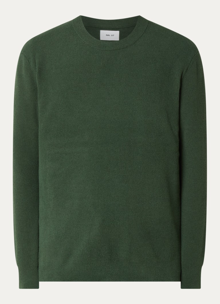 NN.07 Heren Danny grofgebreide pullover met ronde hals in de kleur Groen, maat: S